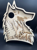 Wooden 5 Layer Wolf Forest Wall Art 12”