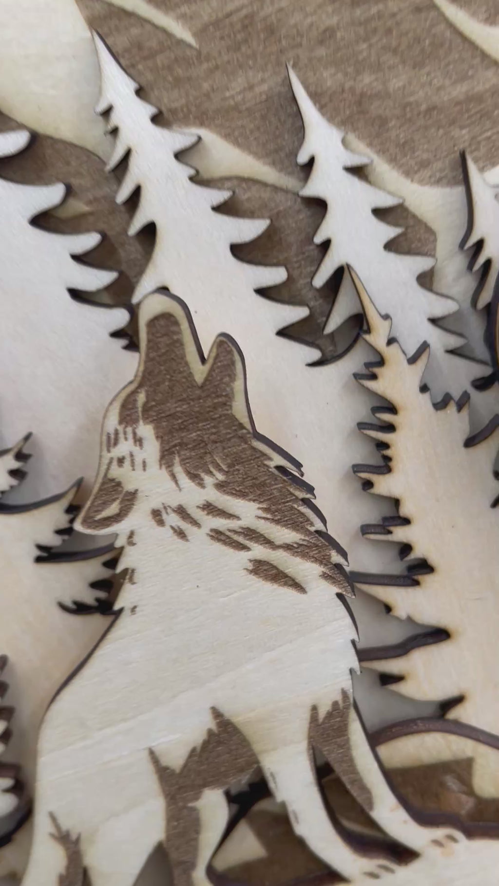 Wooden 5 Layer Wolf Forest Wall Art 12”